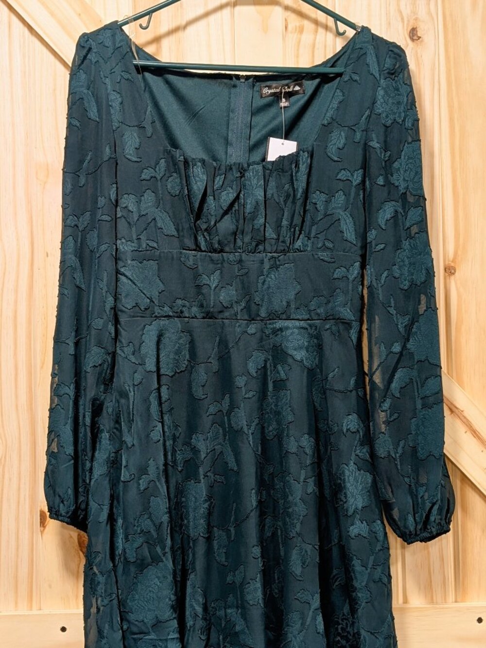 Crystal Doll Small evergreen lace floral mini dress